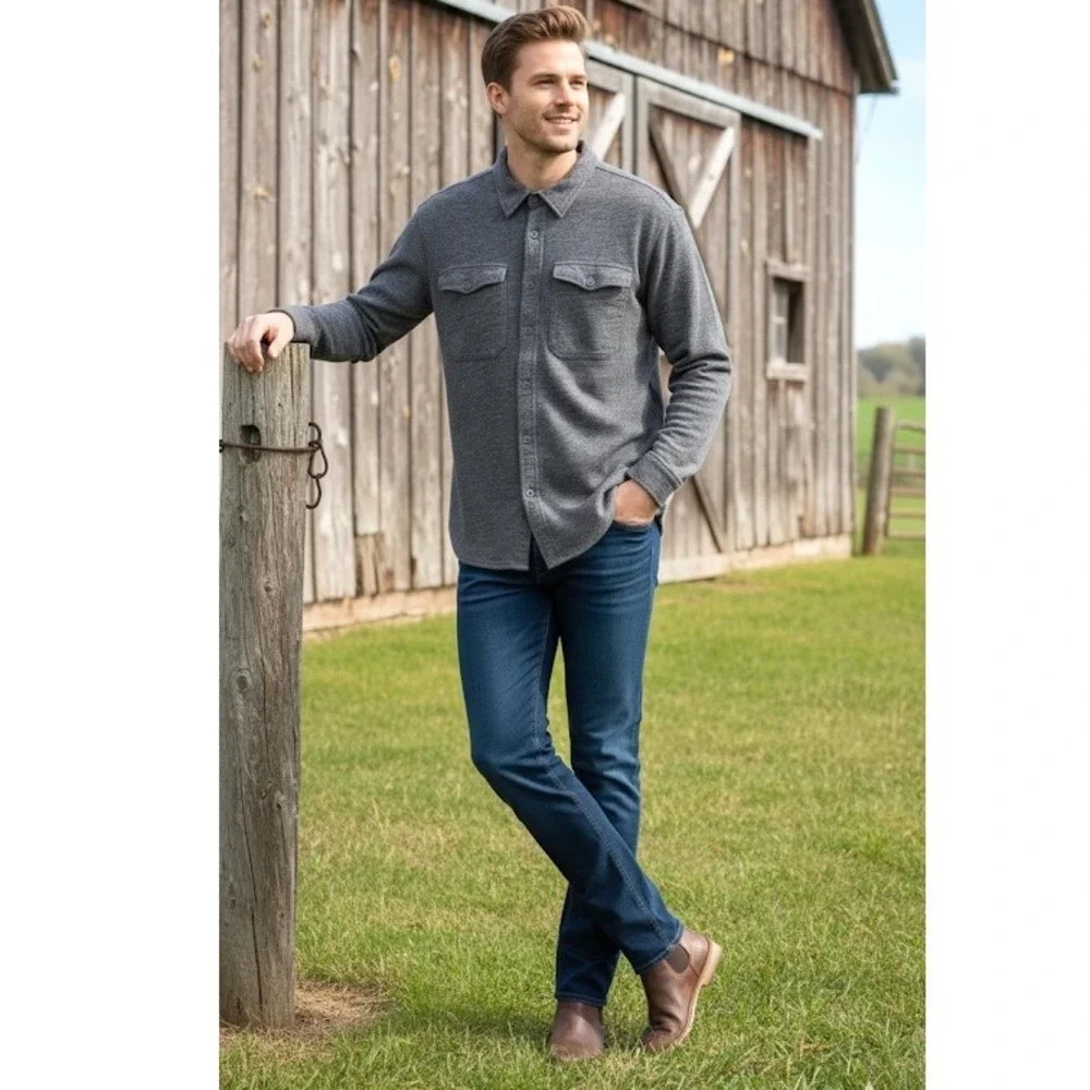 J Crew XL Gray Waffle Thermal‎ Lined Shirt Men Shacket Workwear Gorpcore Utility